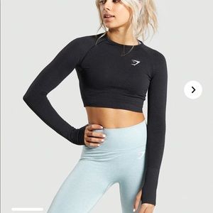 VITAL SEAMLESS LONG SLEEVE CROP TOP - Black Marl